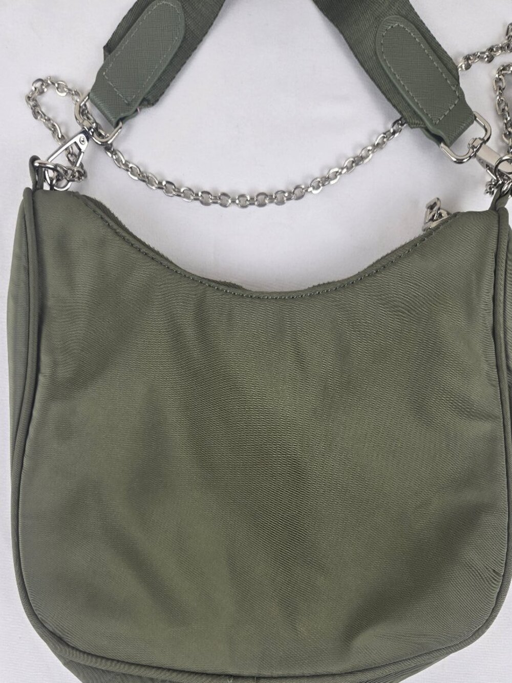 Olive Green NYlon Crossbody Bag Removable Pouch Canvas Adjustable Strap Chain - Picture 7 of 15